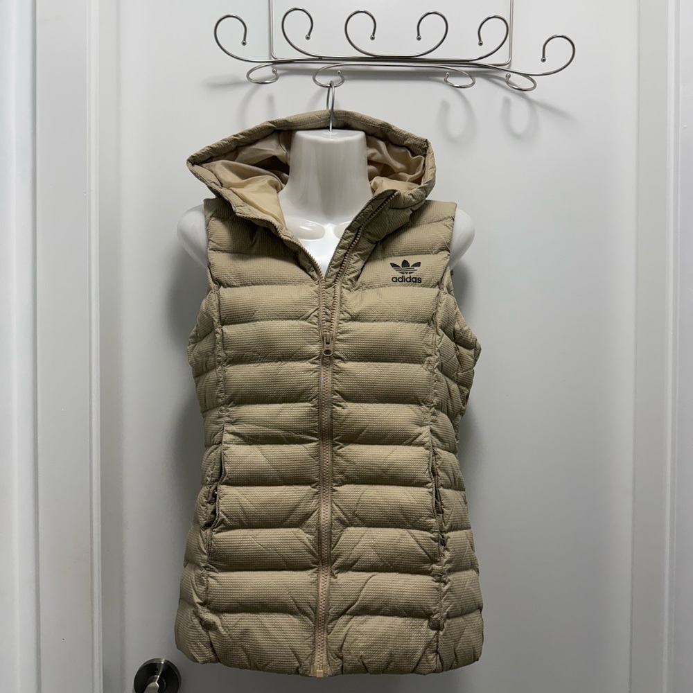Adidas Beige Hooded Puffer Vest Size Small